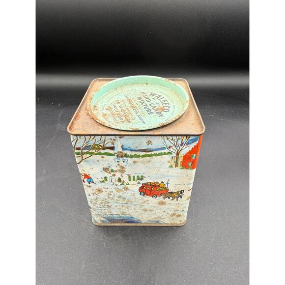 Vintage Waleeco Hard Candy Winter Scene Advertising Tin Can Box - D5 - Picture 3 of 9